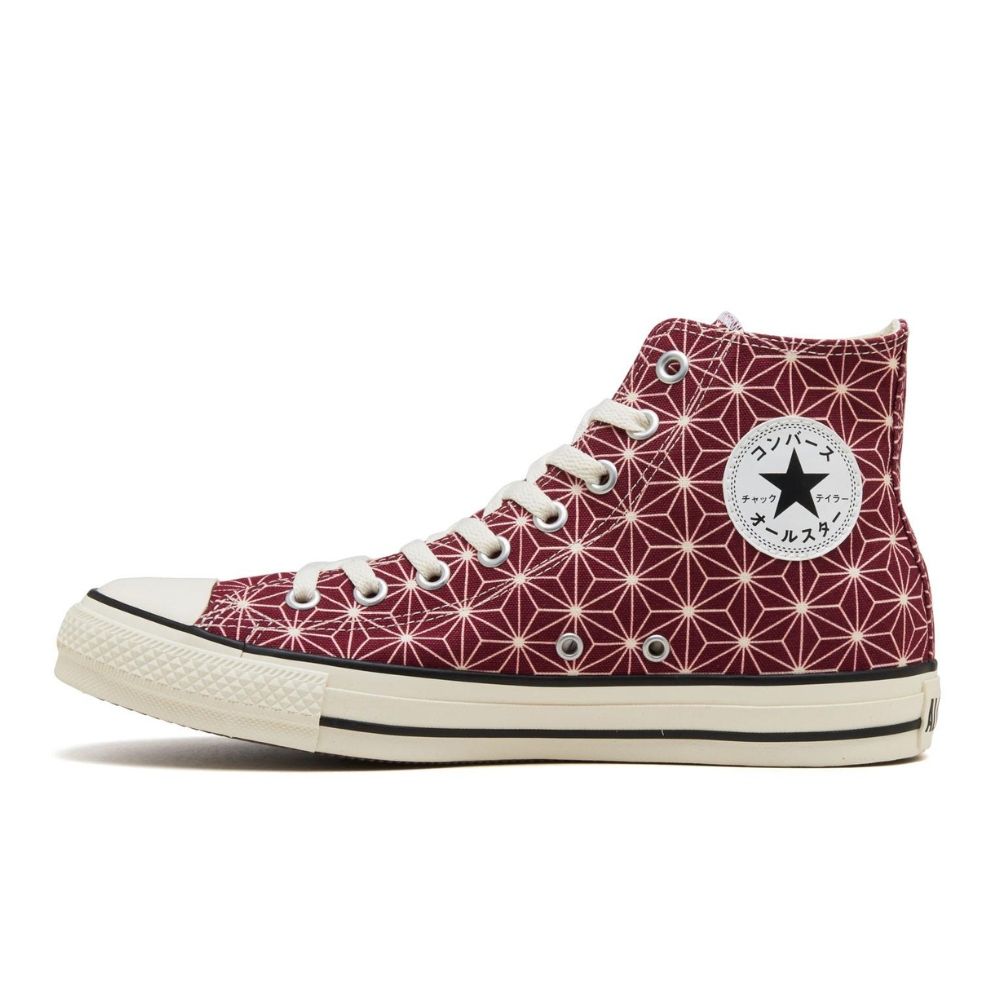日本限定 Converse ALL STAR JG HI 高筒 日式幾何印花帆布鞋/ 酒紅/ 預購 23 cm