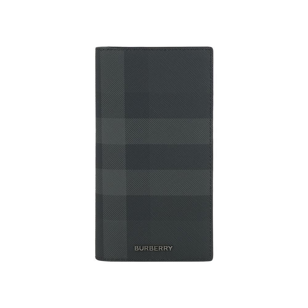 【BURBERRY】Vintage 格紋對開多卡長夾(炭灰色)/ 平行輸入