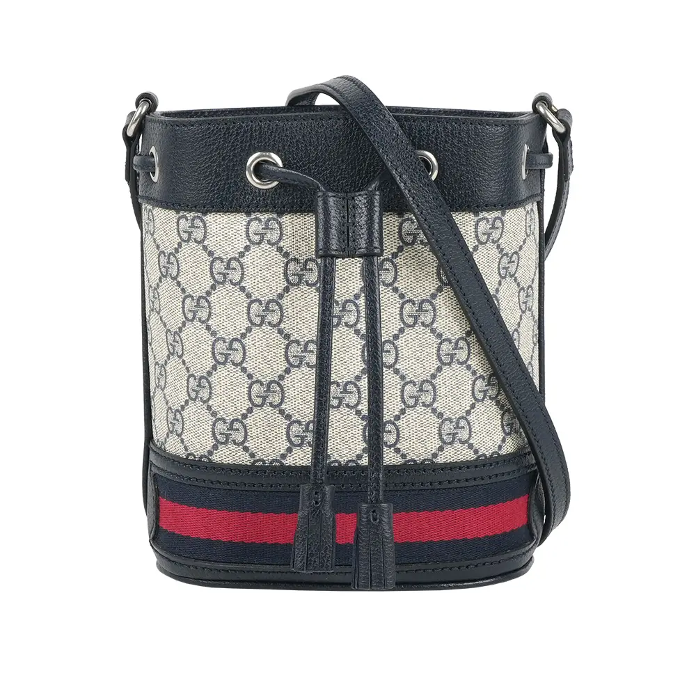 【GUCCI】GG Supreme Ophidia 水桶斜背包(Mini)(黑藍色)/ 平行輸入