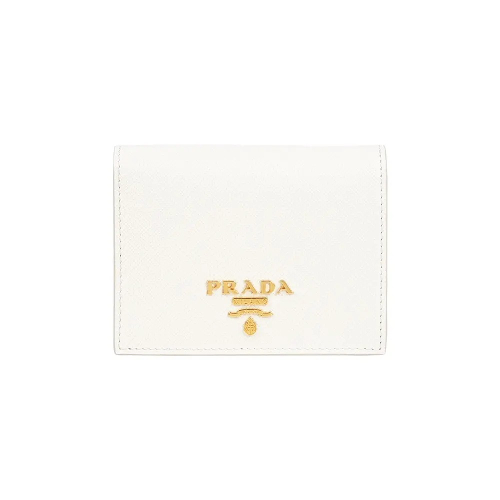 【PRADA】浮雕Logo 防刮皮革二折零錢袋短夾(白色)/ 平行輸入