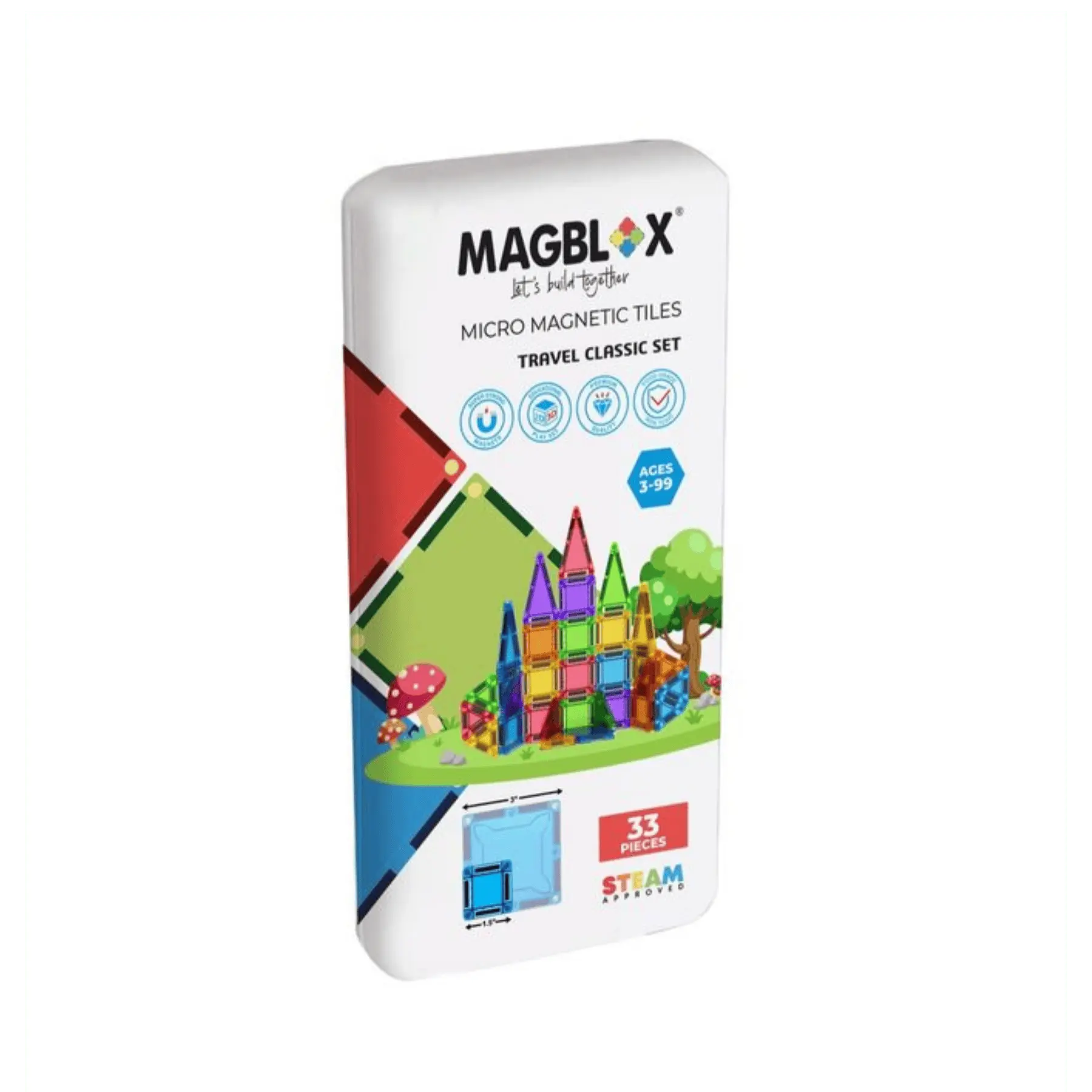出遊開盒即玩➤澳洲 Magblox® 美學磁力片迷你旅行組/ 繽紛色/ 33pcs