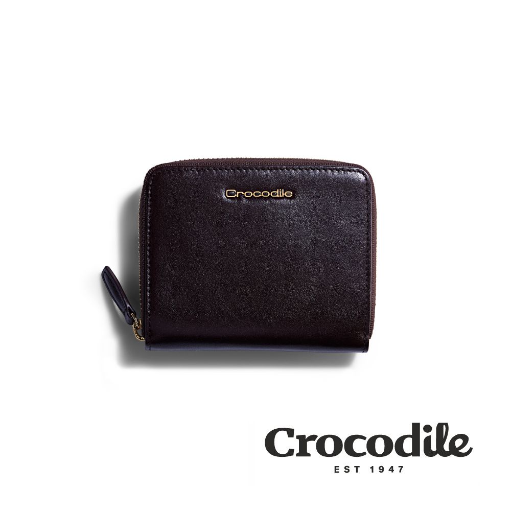 Crocodile/鱷魚皮件/真皮短夾皮夾/男女適用/10卡拉鍊壓釦零錢袋/Naturale/4系列/0103-10602-深咖啡色