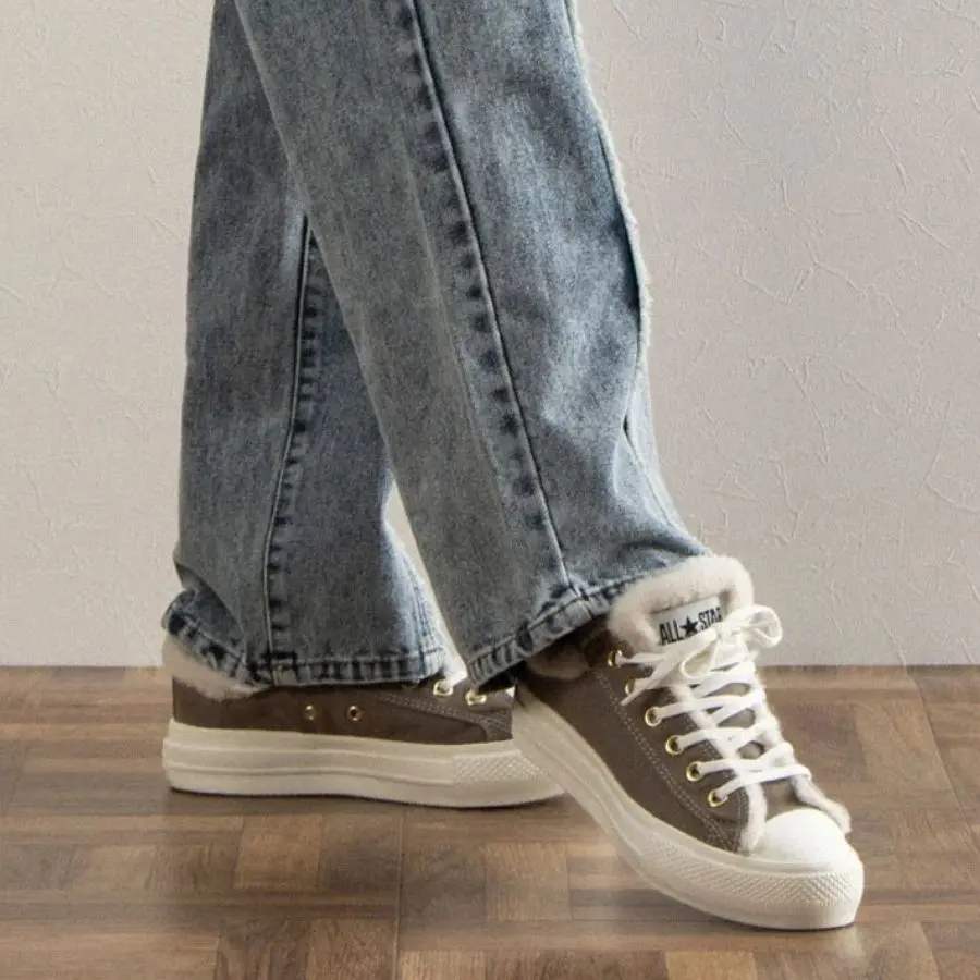 日本限定 Converse ALL STAR LIGHT PLTS BOACOLLAR 低筒 絨毛 厚底 棕色/ 24.5 cm