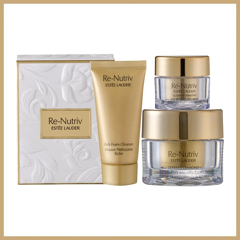 Estee Lauder 雅詩蘭黛 白金級黑鑽抗老逆時組(潔面乳30ml+逆時煥顏霜15ml+逆時眼霜5ml) 公司貨
