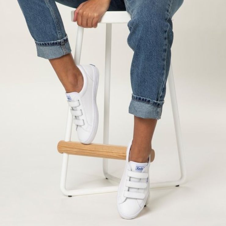 【KEDS】TIEBREAK 時尚皮革魔鬼氈休閒小白鞋 9191W132211/ US6.5 (23.5cm)