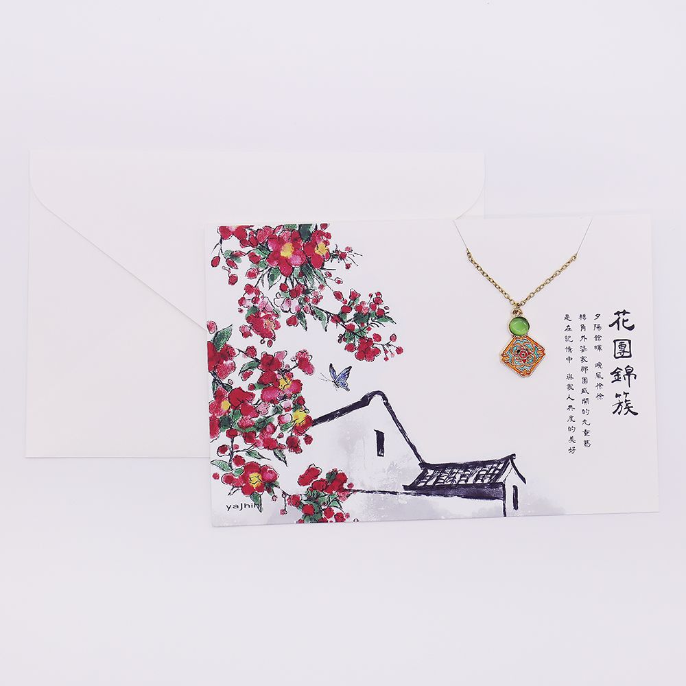 yajhih項鍊卡片Necklace Card/ 台灣文化/ 花磚款/ 花團錦簇