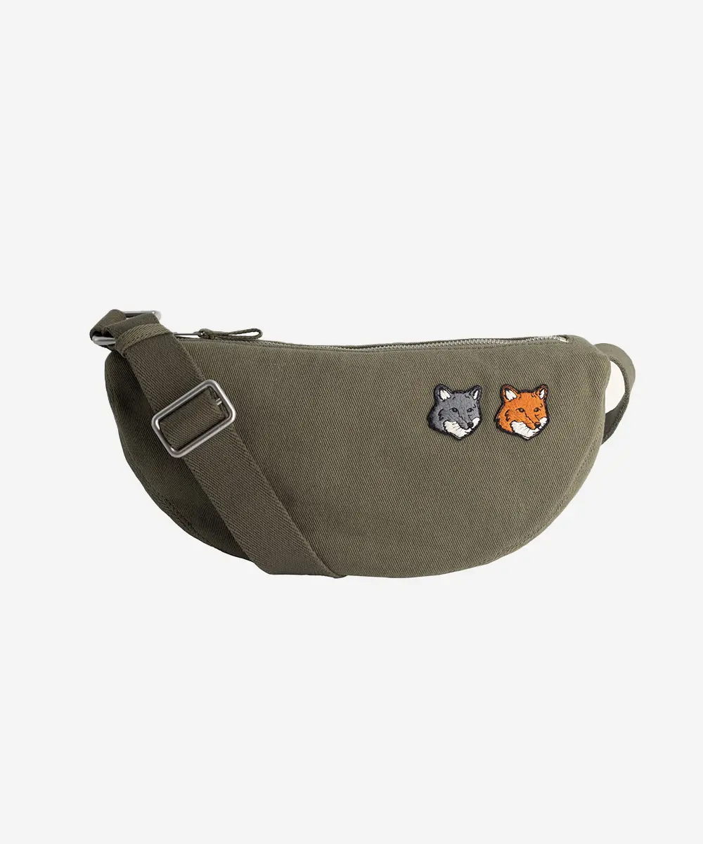 MAISON KITSUNÉ 洗舊月桂綠雙狐狸頭LOGO船型腰包