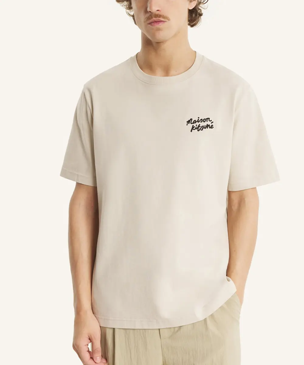 MAISON KITSUNÉ 鵜鶘米手繪LOGO舒適短TEE/中性/男裝/ S