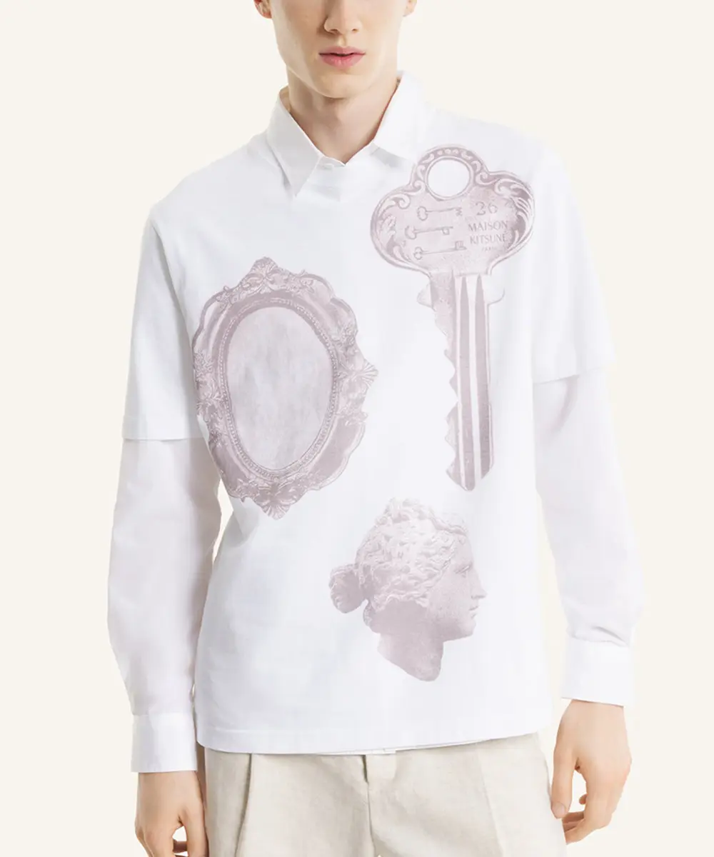 MAISON KITSUNÉ 雪花白巴黎物語印花舒適短TEE/中性/男裝/ S