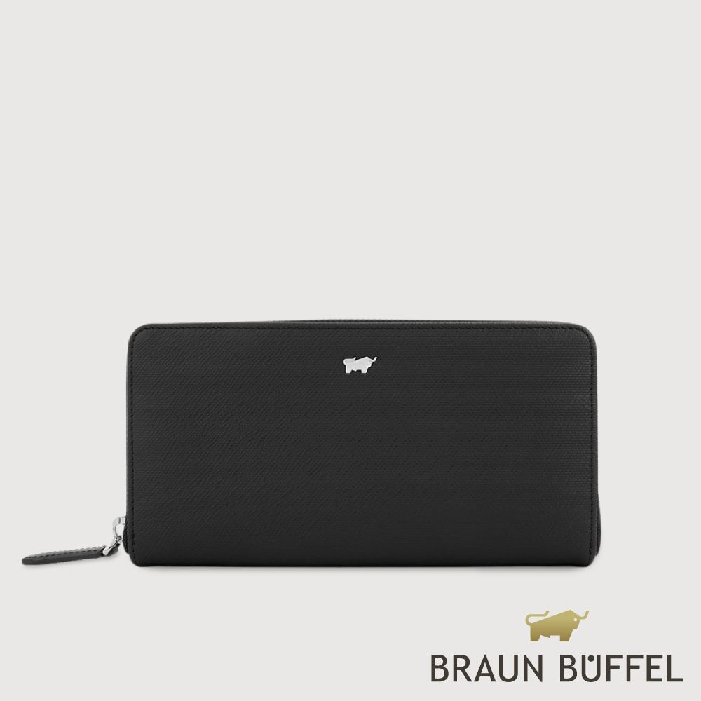 【BRAUN BUFFEL 德國小金牛】台灣總代理 羅根-A 16卡拉鍊長夾-黑色/BF569-602-BK