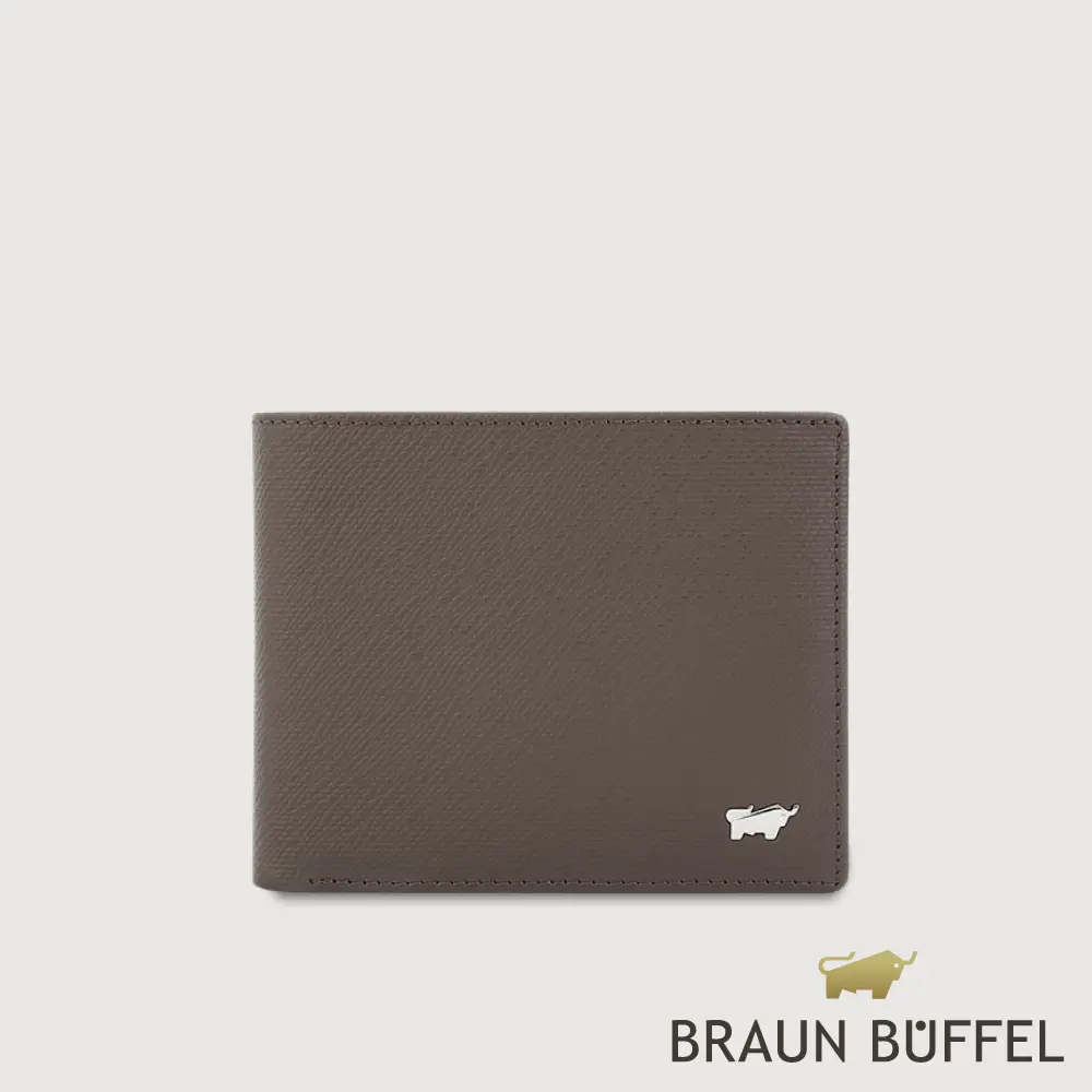 【BRAUN BUFFEL 德國小金牛】台灣總代理 羅根-A 14卡中間翻透明窗短夾-培土棕/BF569-317-POS