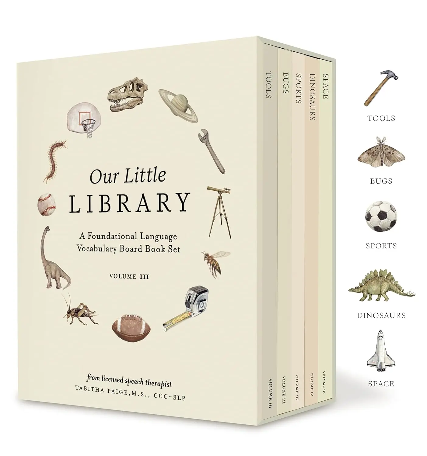 Our Little Library Vol. 3: Dinosaurs, Space, Tools, Bugs, and Sports Board Book Set for Boys & Girls