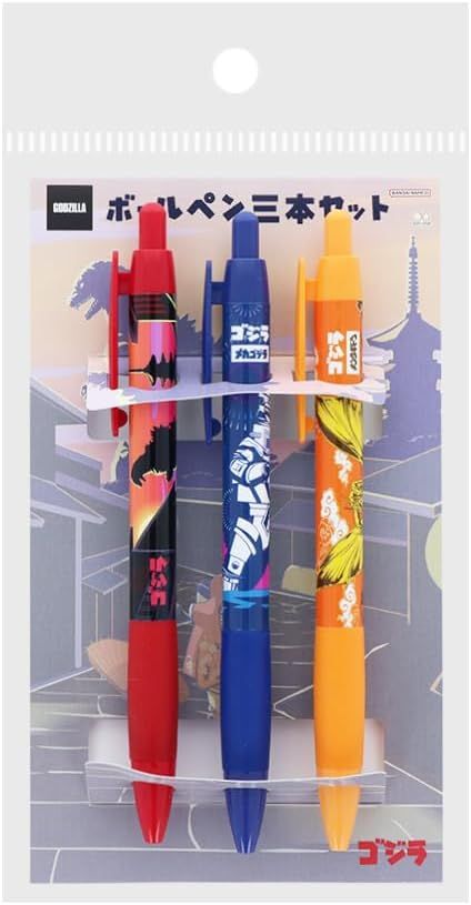 日本 sun-star 哥吉拉 油性原子筆組/ 0.7mm/ 黑筆/ V/ 3入