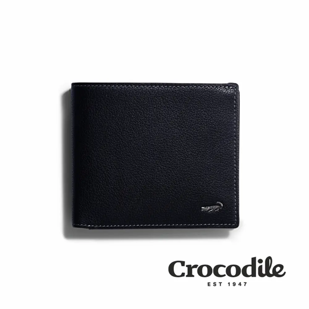 Crocodile 鱷魚皮件/荔紋真皮/14卡/雙鈔短夾/0203-1103-黑咖兩色/ 黑色