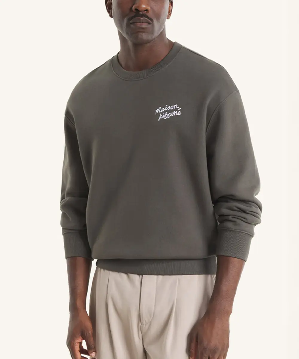 MAISON KITSUNÉ 深鯨灰手繪LOGO舒適衛衣/中性/男裝/ M