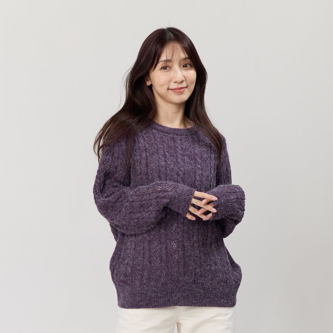 好我 so that's me Rita圓領麻花套頭針織毛衣/ 深紫 FREE SIZE