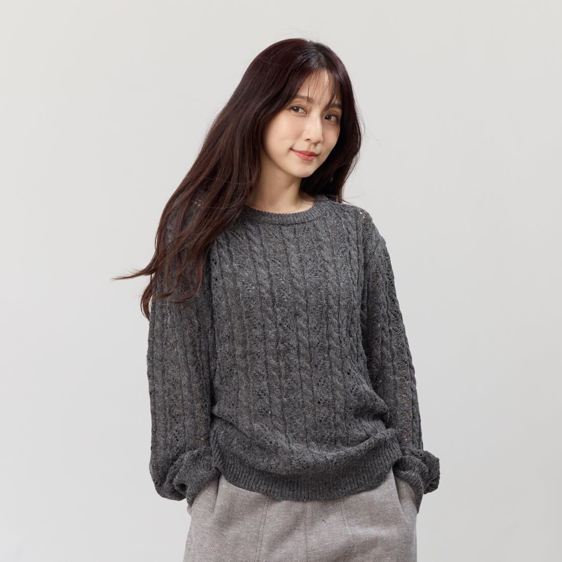 好我 so that's me Rita圓領麻花套頭針織毛衣/ 深灰 FREE SIZE