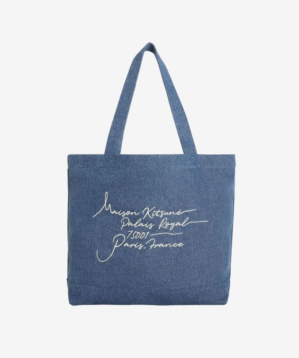 MAISON KITSUNÉ 詩意手稿LOGO單寧托特包