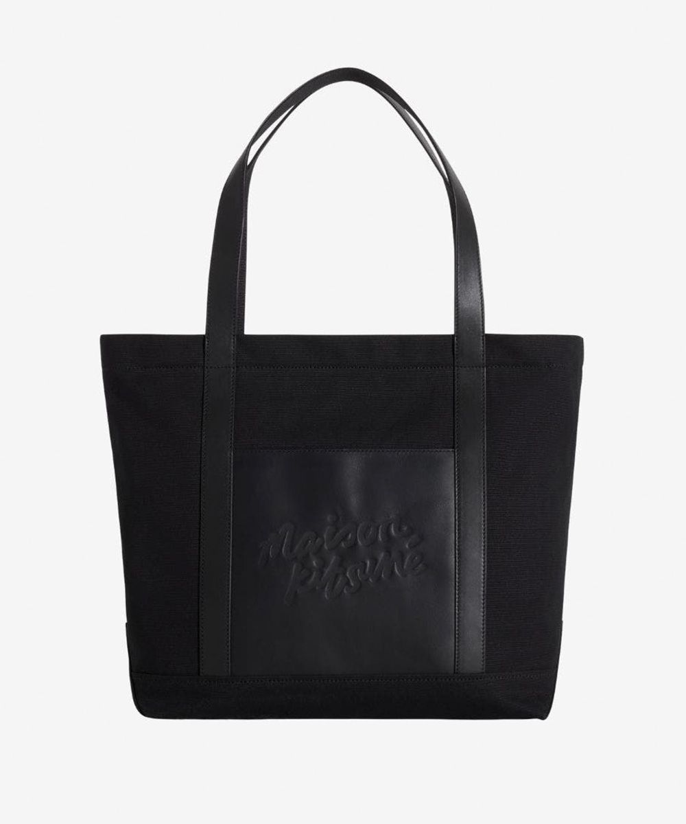 MAISON KITSUNÉ 石墨黑變化狐狸頭拼接牛皮托特包(大)