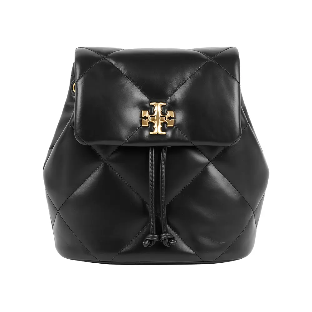 【TORY BURCH】Kira 菱格紋縫線迷你轉釦後背包(黑色)/ 平行輸入