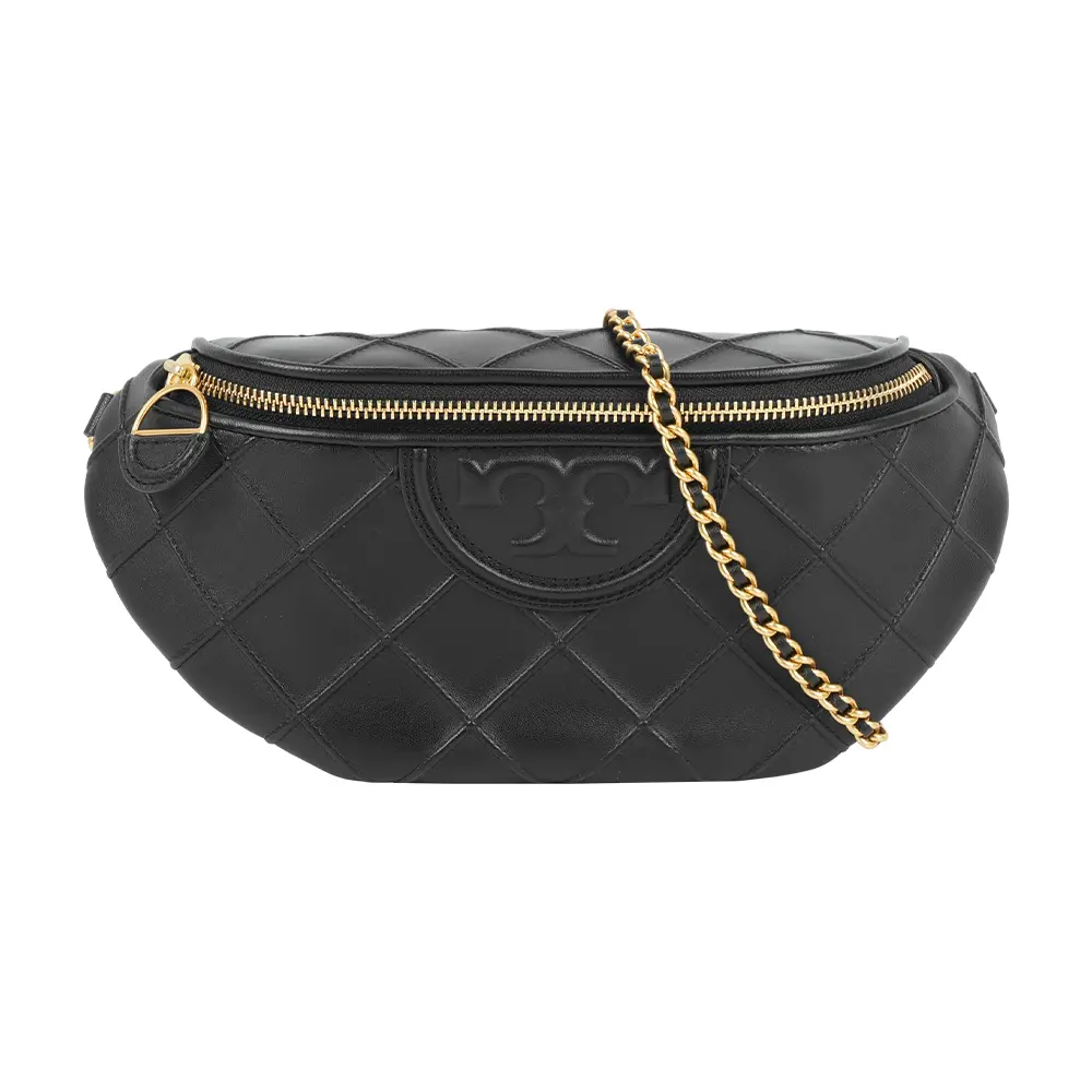 【TORY BURCH】Fleming 納帕皮革拉鍊腰包(黑色)/ 平行輸入