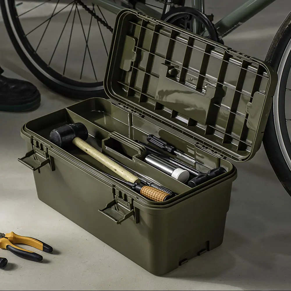 【AOTTO】15L多功能加厚軍規可疊加工具收納箱-軍綠