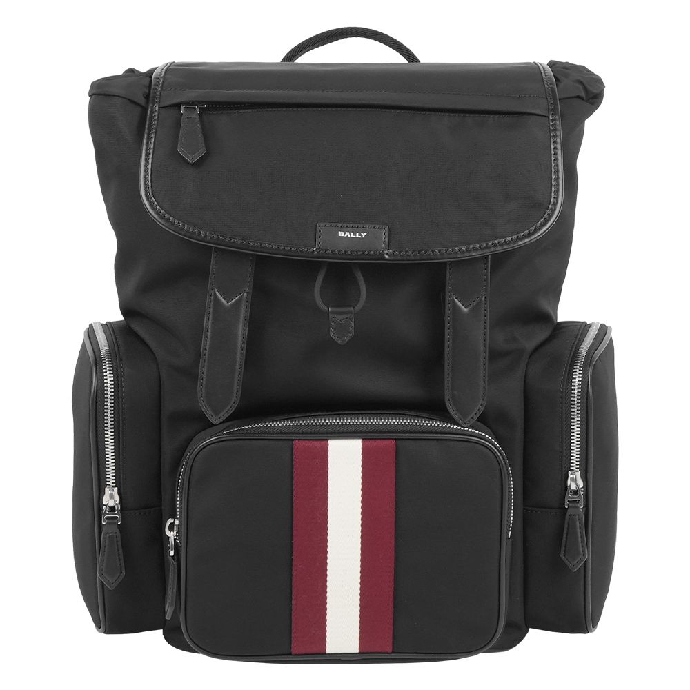 【BALLY】Code Explorer 尼龍拼皮革多口袋後背包(黑色)/ 平行輸入