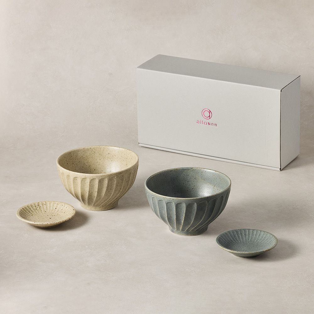 日本aito美濃燒 - 日暮削紋碗碟禮盒組(4件式)