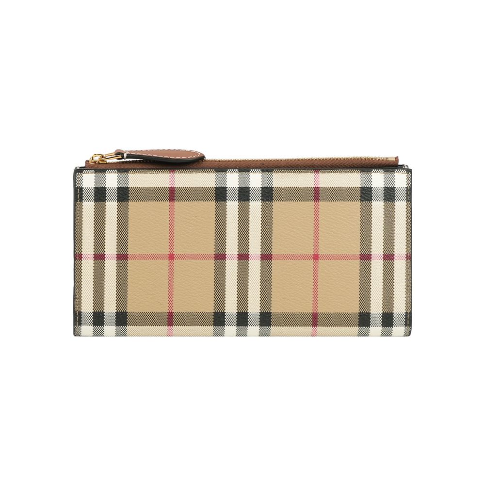 【BURBERRY】大格紋釦式二折薄款長夾(經典米色/石楠木棕)/ 平行輸入