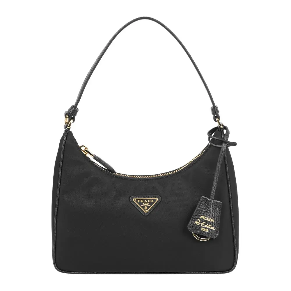 【PRADA】Re-Edition 2005 金字三角牌再生尼龍迷你手提包(黑色)/ 平行輸入
