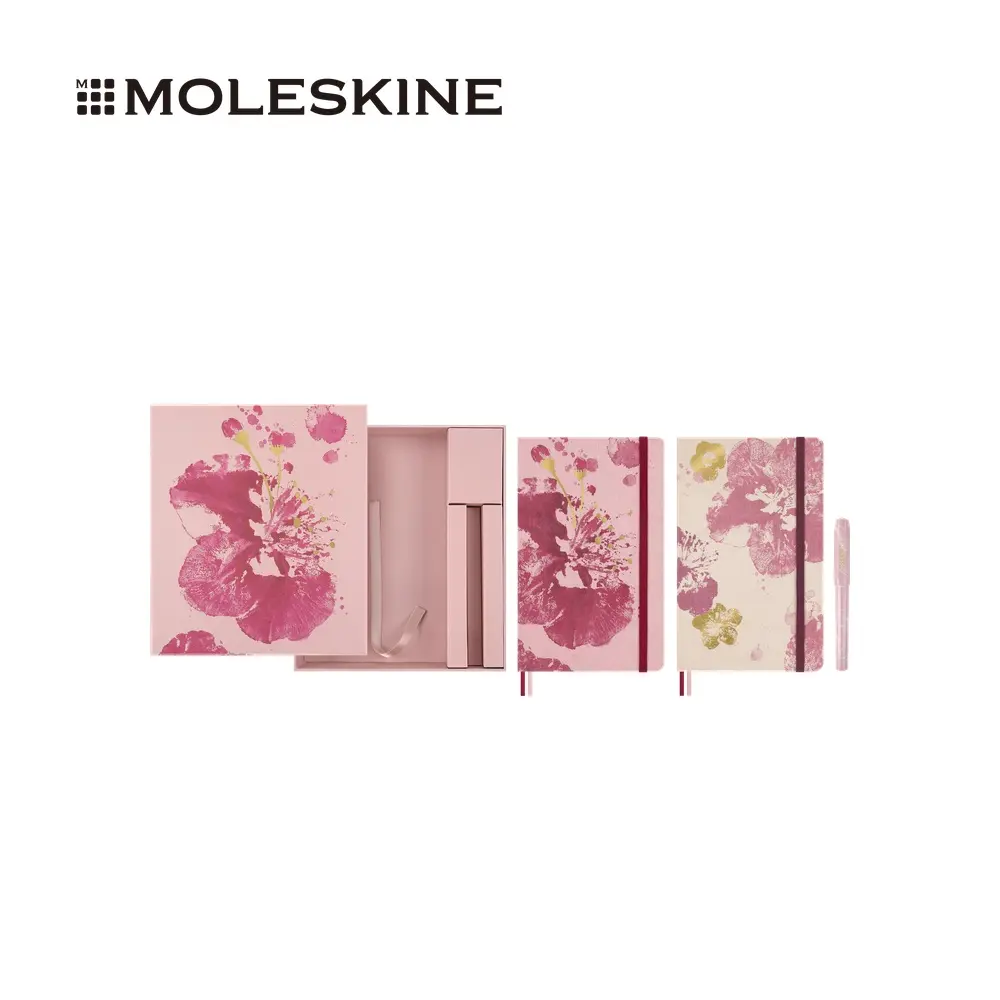 MOLESKINE櫻花系列限量創意套裝/ L型空白筆記本+L型橫線筆記本+KAWECO原子筆