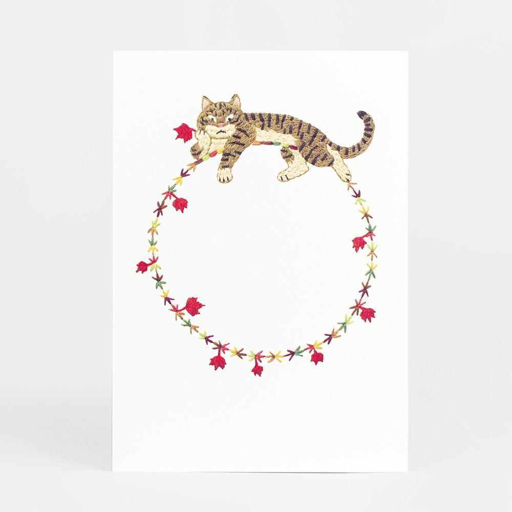 【誠品獨家】日本7 days cards 明信片/ 花圈與虎斑貓