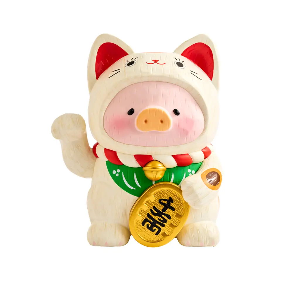 TOYZEROPLUS罐頭豬LuLu 18CM仿木雕招財Lu公仔/ 金三花貓