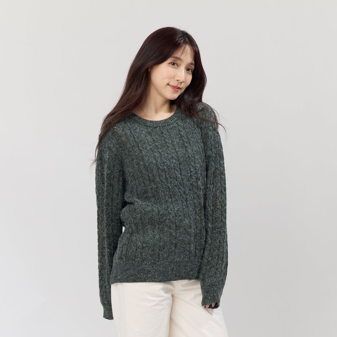 好我 so that's me Rita圓領麻花套頭針織毛衣/ 深藻綠 FREE SIZE
