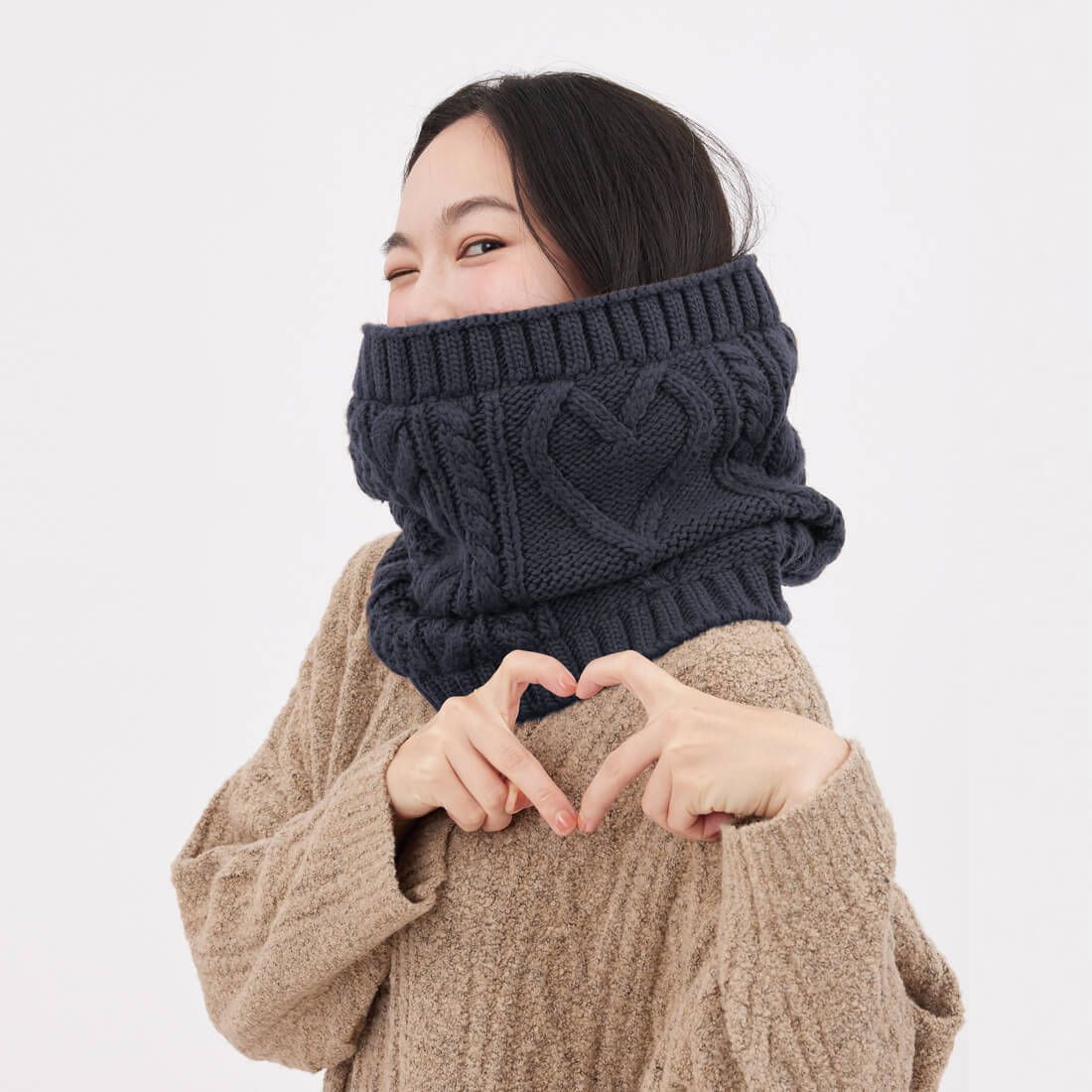 好我 so that's me Lulu麻花抓毛絨保暖脖圍圍巾/ 深藍 FREE SIZE