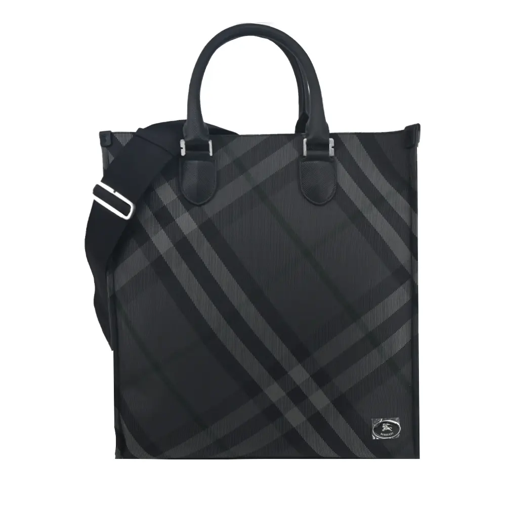 BURBERRY 盾形格紋直立托特包(炭灰色) /平行輸入