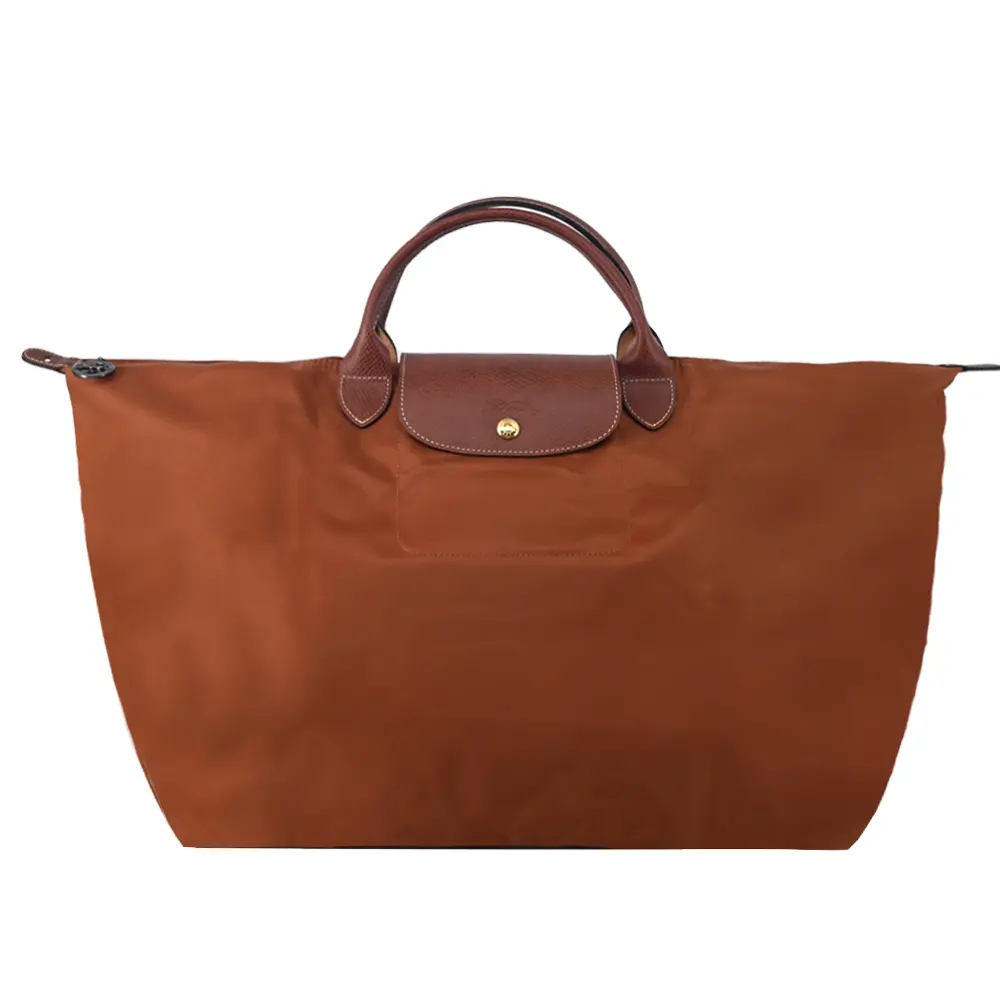 LONGCHAMP LE PLIAGE系列短把再生尼龍摺疊水餃旅行袋(大/白蘭地酒)平行輸入