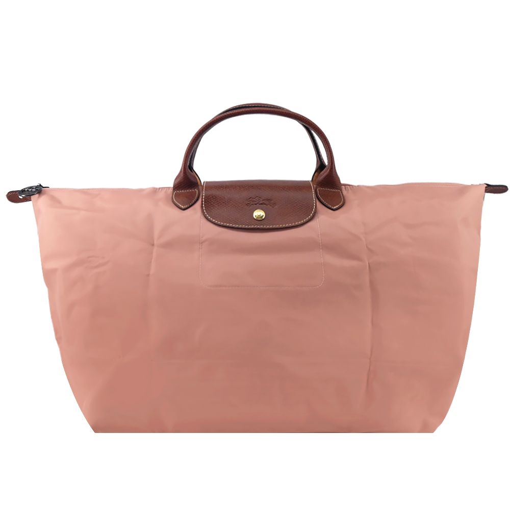LONGCHAMP LE PLIAGE系列短把再生尼龍摺疊水餃旅行袋(大/粉紅茶)平行輸入