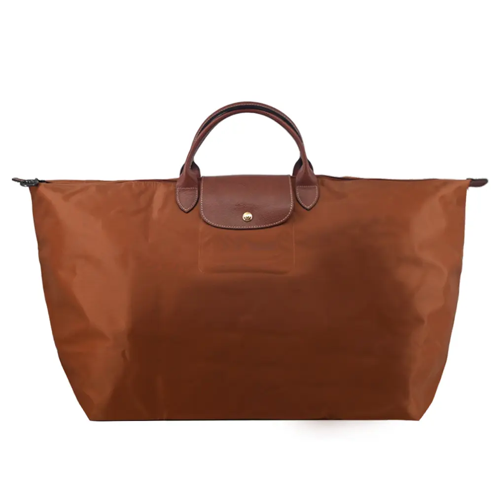 LONGCHAMP LE PLIAGE系列短把再生尼龍摺疊水餃旅行袋(特大/白蘭地酒)/平行輸入