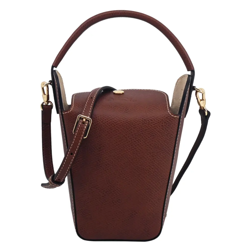 LONGCHAMP ÉPURE系列牛皮壓印手提/斜背爆米花兩用包(棕)/平行輸入