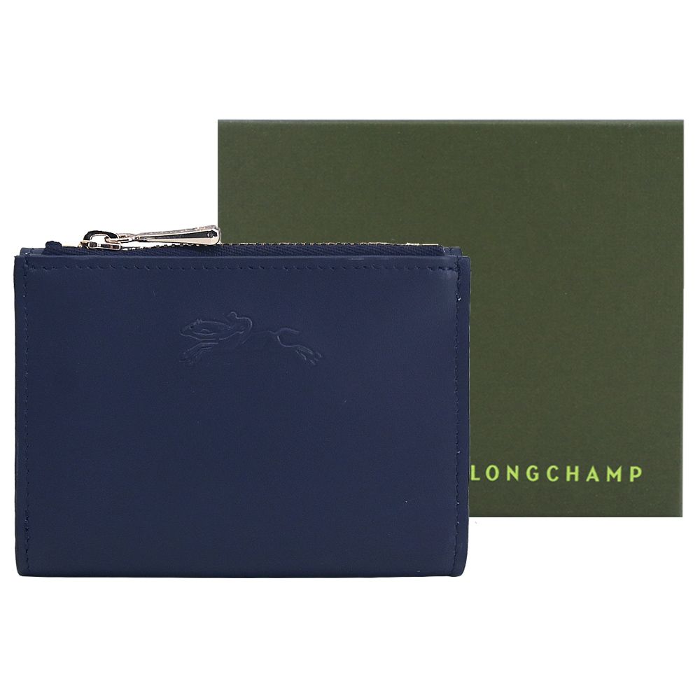 LONGCHAMP ÉPURE系列滑面小牛皮三折短夾(海軍藍)/平行輸入