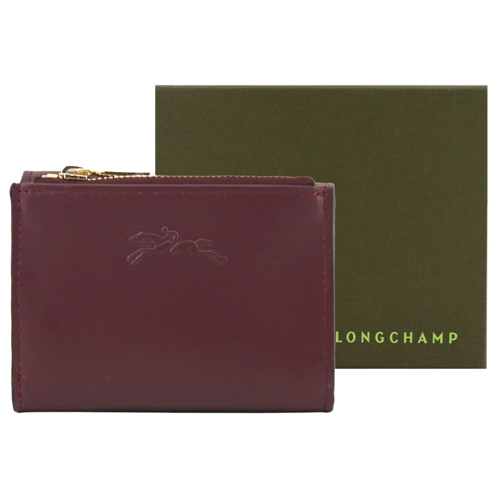 LONGCHAMP ÉPURE系列滑面小牛皮三折短夾(酒紅)/平行輸入