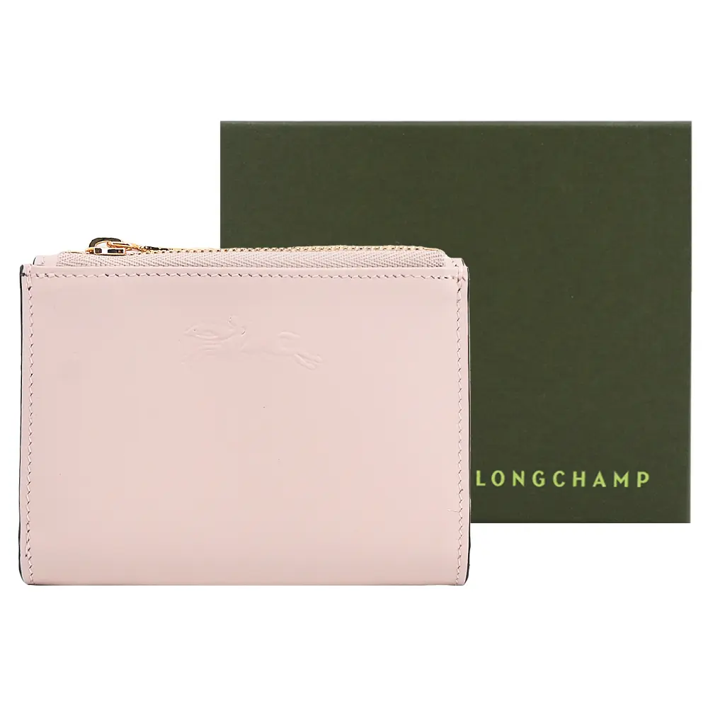 LONGCHAMP ÉPURE系列滑面小牛皮三折短夾(玫瑰粉)/平行輸入
