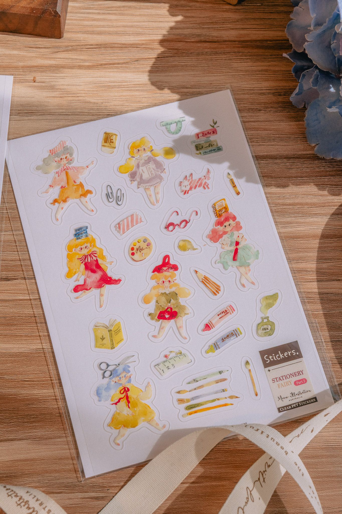 Meow Illustration透明貼紙/ 文具精靈2
