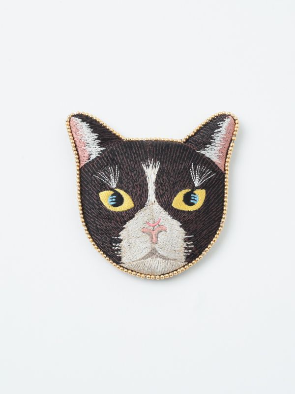 日本 artipur COTTAGE 貓頭刺繡隨身手鏡/ Black