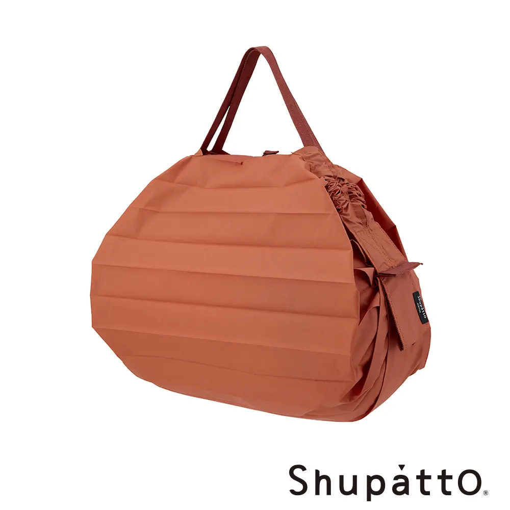 Shupatto 燈籠型日常素色秒收環保啪啪包-中/ 紅磚橘