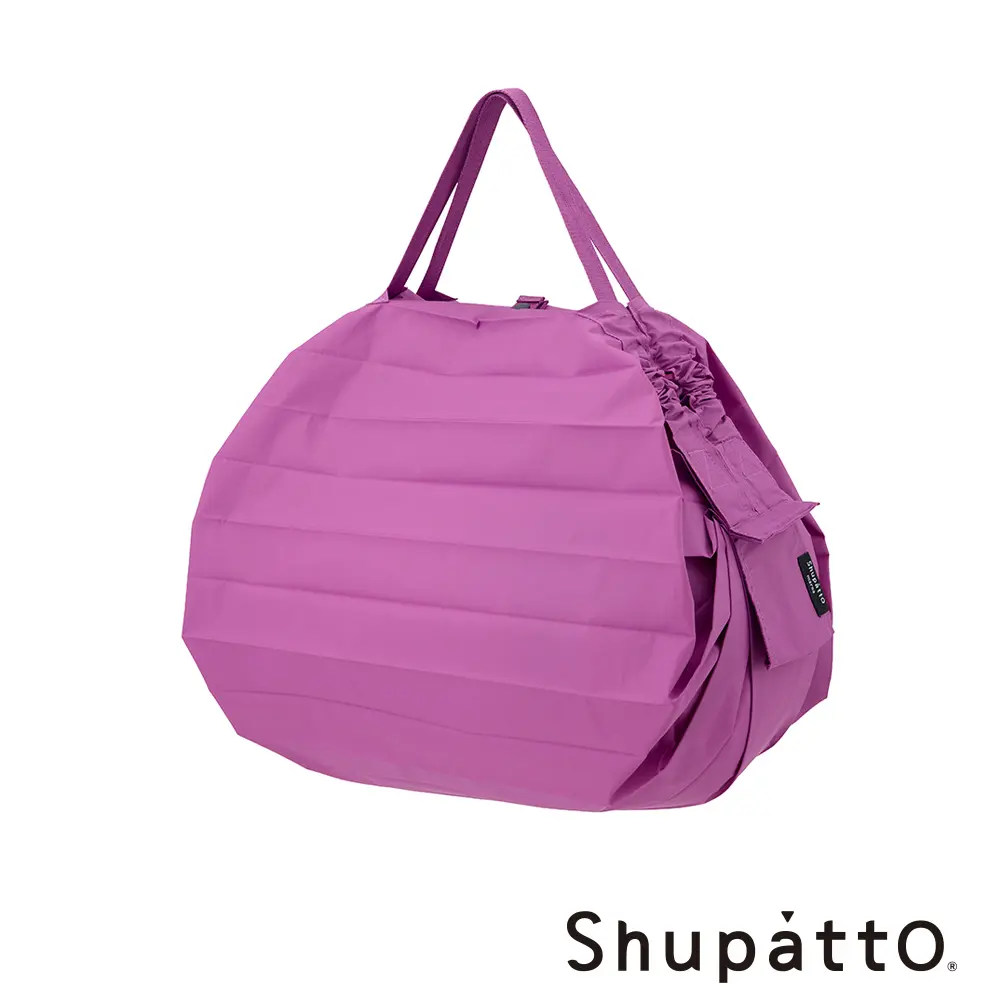 Shupatto 燈籠型日常素色秒收環保啪啪包-中/ 牡丹桃