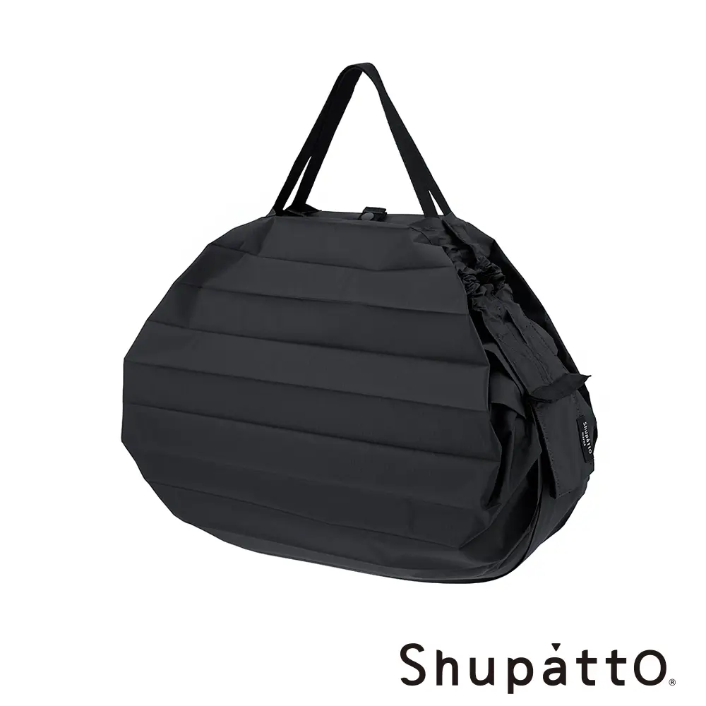 Shupatto 燈籠型日常素色秒收環保啪啪包-中/ 瞬息黑