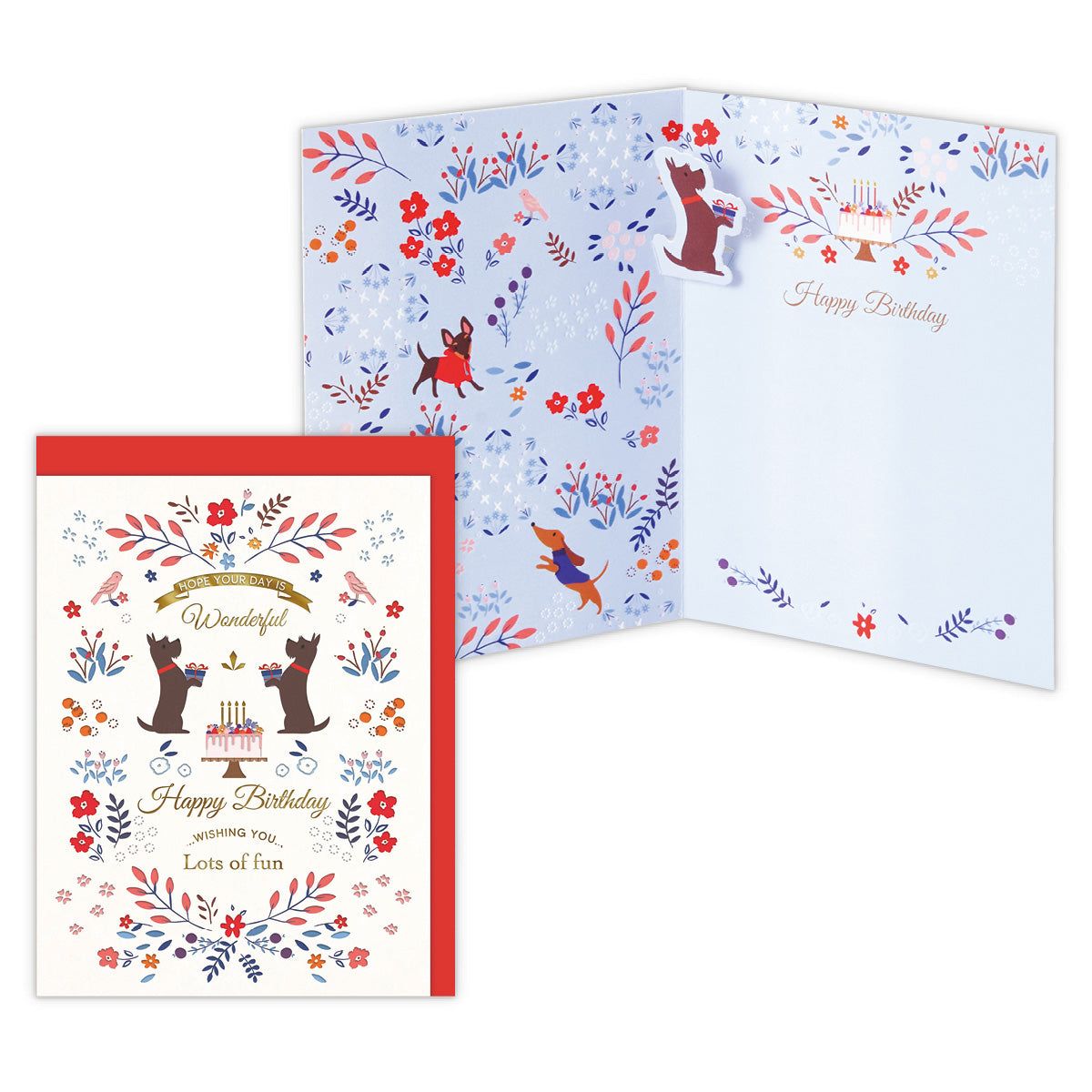 美國 Hallmark 立體生日卡/ 狗與花
