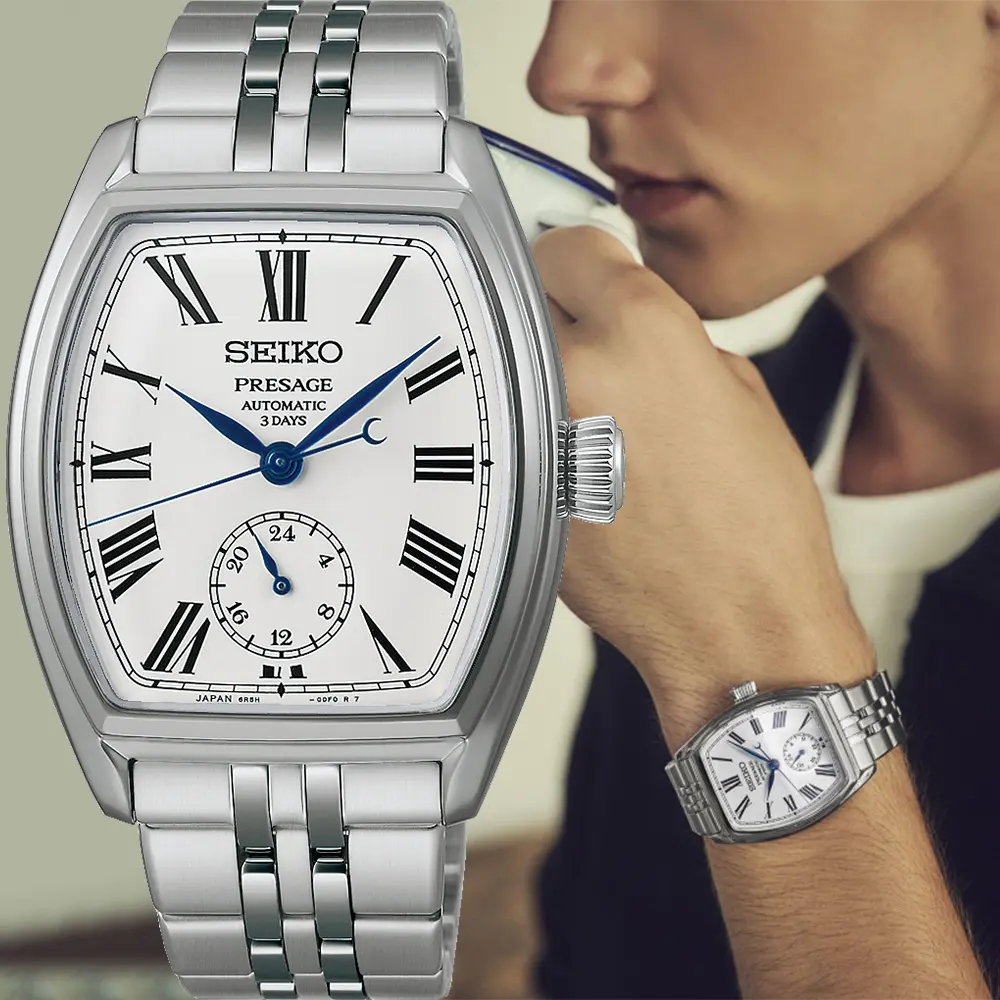 SEIKO 精工 Presage Craftsmanship職人系列 三日鍊 酒桶型琺瑯機械錶 (SPB537J1/6R5H-00F0S)